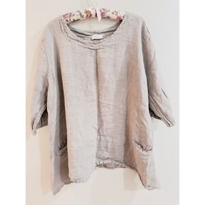 Yolly Italy Linen Tunic Top Large Pockets Beige Oversized Lagenlook Artsy